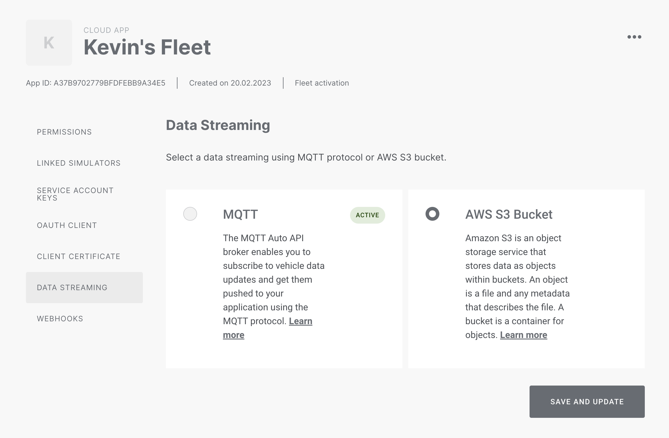 App S3 configuration